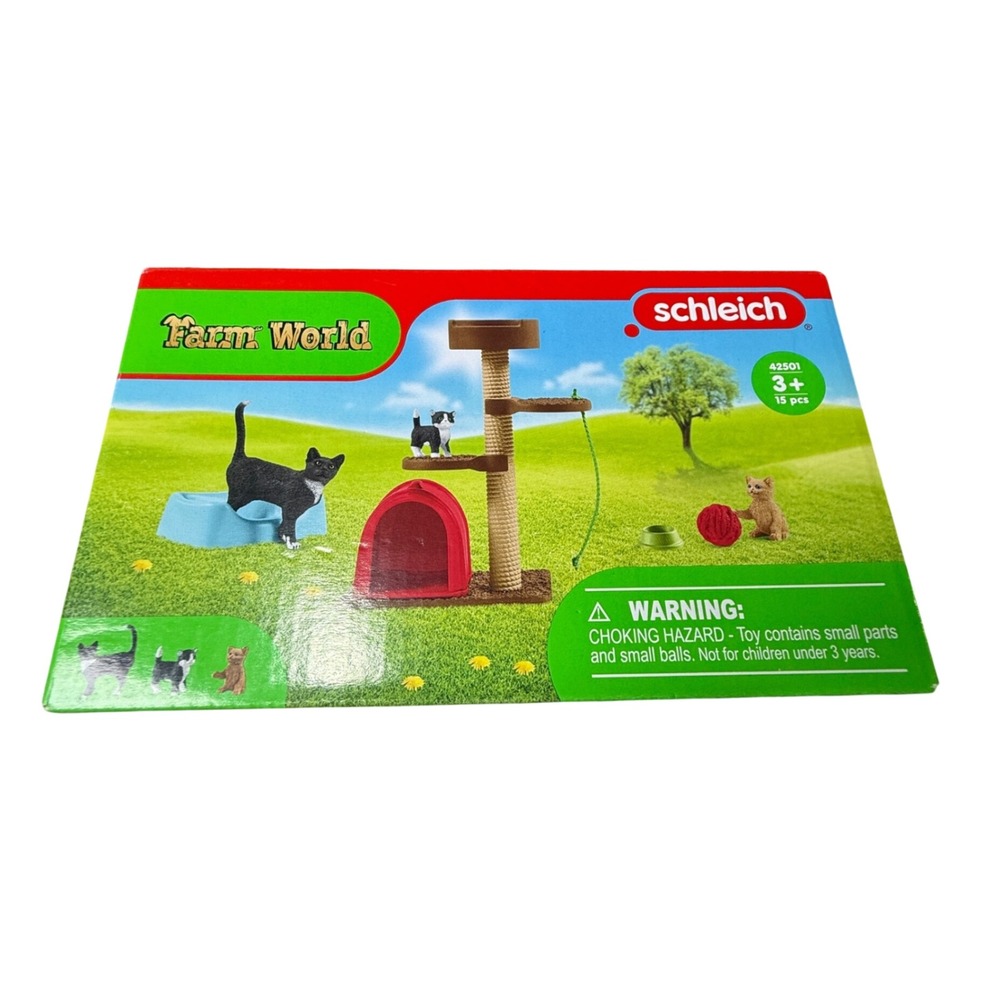 Schleich Farm World Cat Playground 42501 15 Piece Animal Figure Play Set NEW